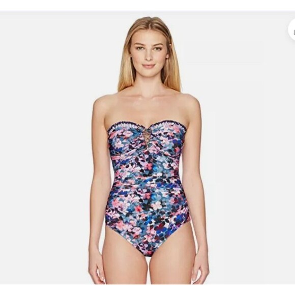 Profile by Gottex Romeo & Juliette Floral Ruched Ruffle 1 PC Size 10 Swimsuit - Picture 1 of 10